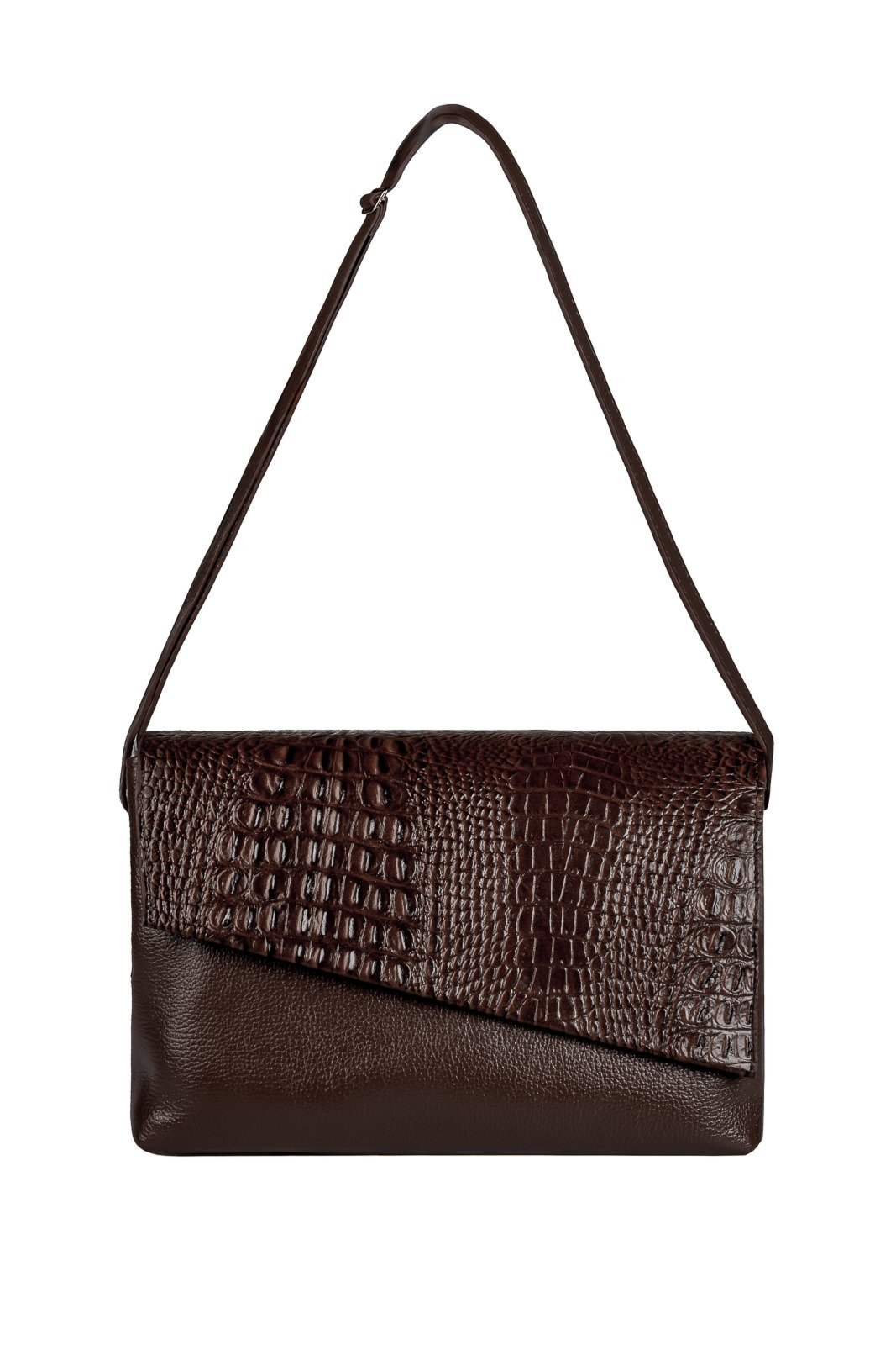 Bolsa tiracolo de couro croco com tampa Rose - Café