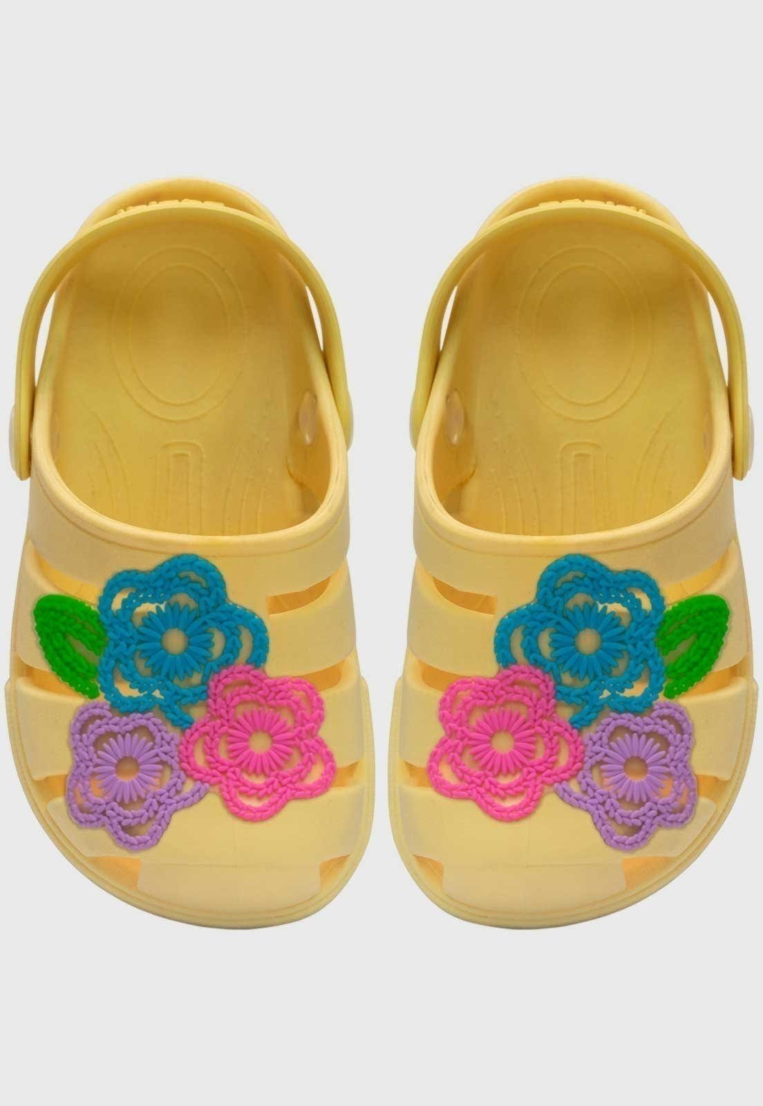 Infantil - Sandalia Babuche Pópidi Menina Flores Amarelo