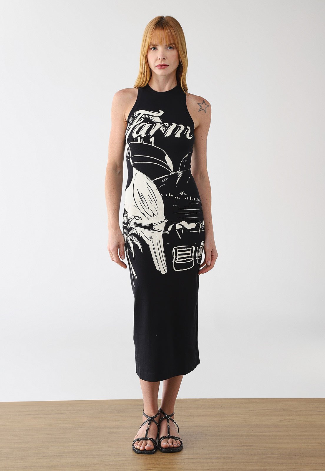 Vestido Feminino FARM Estampado Preto