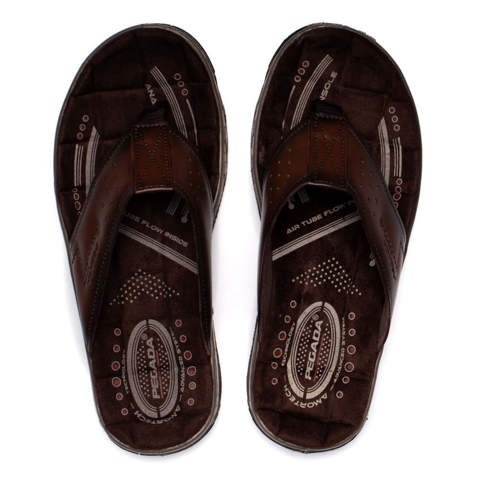 Infantil - Chinelo Masculino Pegada Anilina Tiras Couro Marrom Escuro