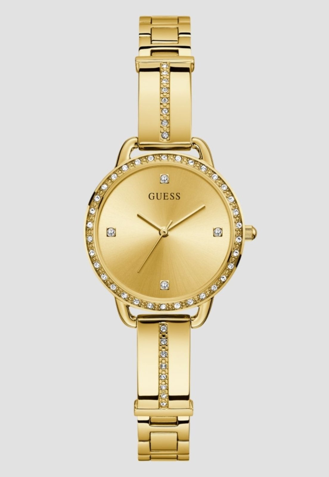 Relógio Redondo Pulseira Cristais Dourado