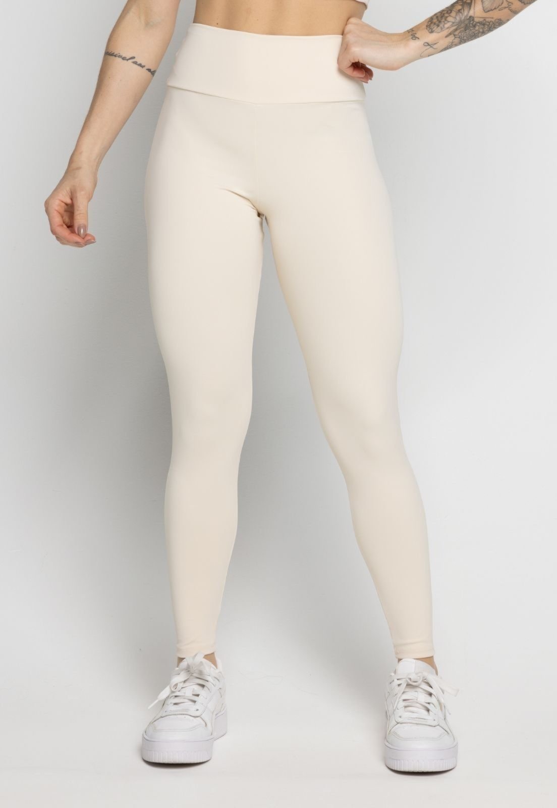 Calça Legging WLS Modas Poliamida Cintura Alta Zero Transparência Feminina Off White