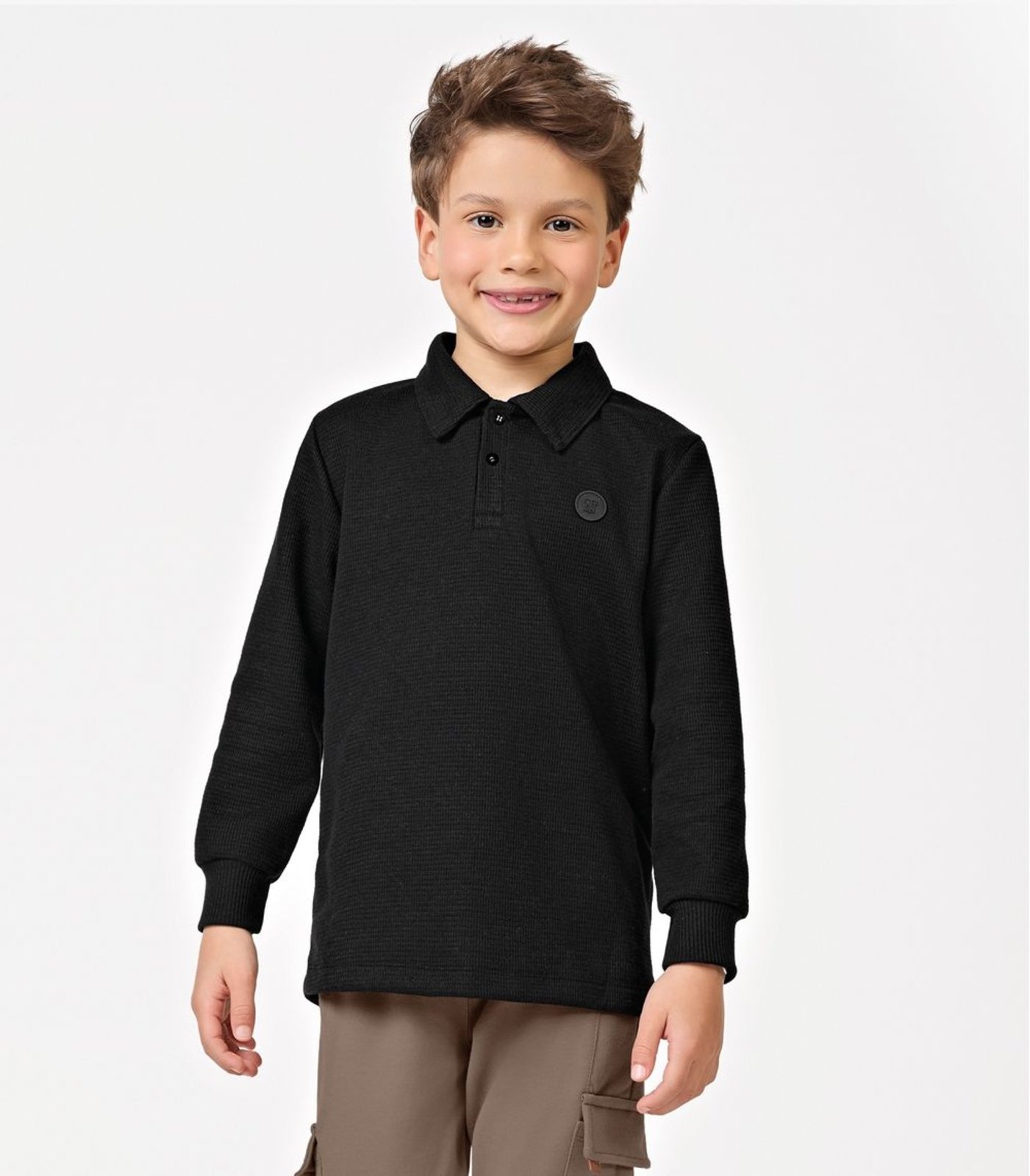 Infantil - Polo Manga Longa Menino Trick Nick Preto