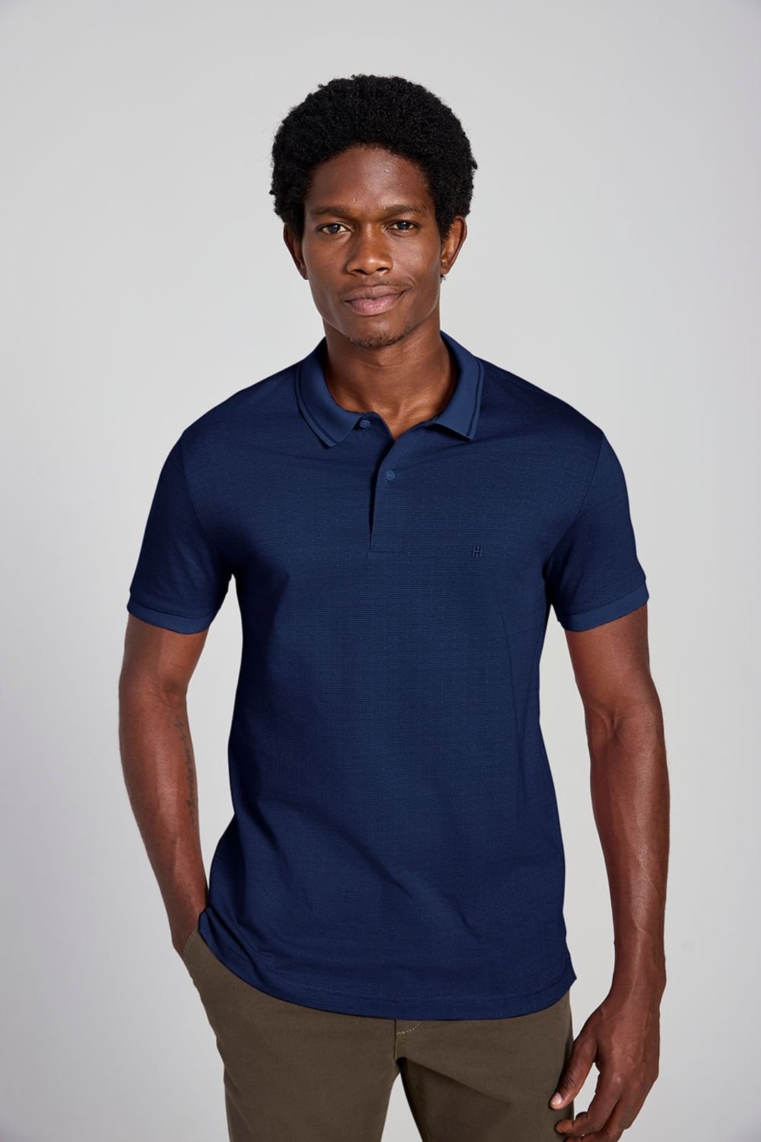 HIGHSTIL Camisa Polo Jacquard Slim Fit - Azul Marinho / Azul