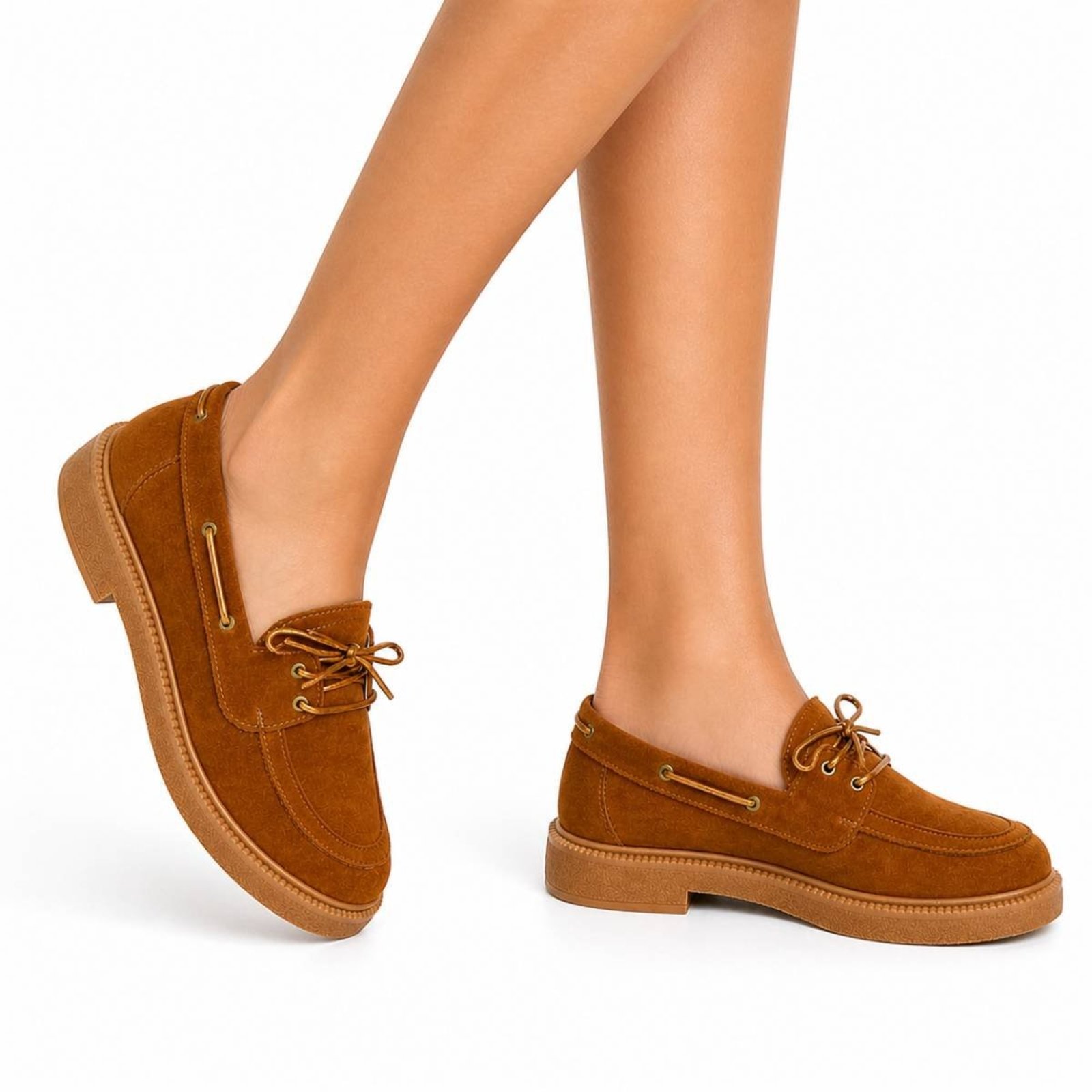 Mocassim Feminino Sete Sales De Amarrar Sapato Social Elegante 700 Camurça Caramelo