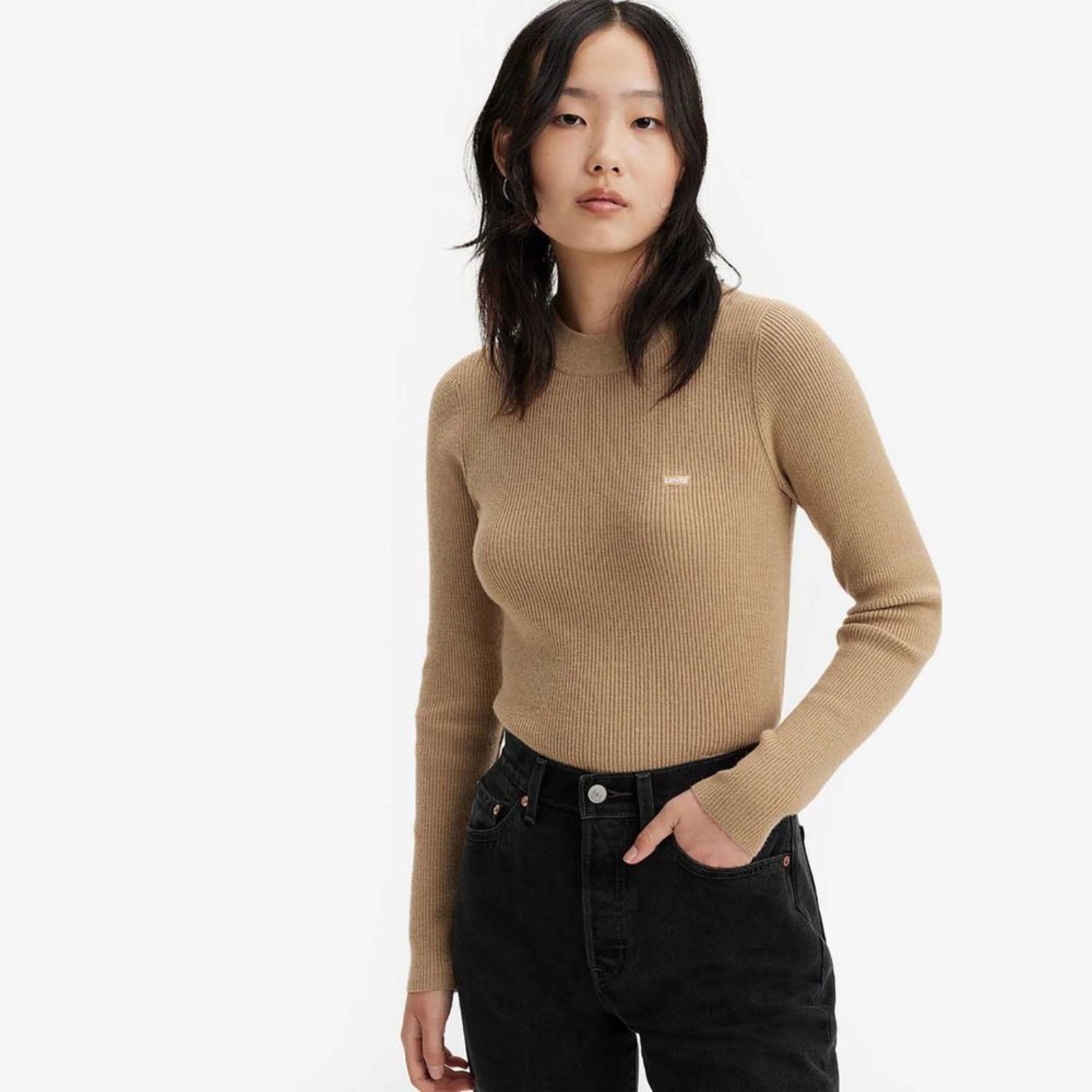 Blusa Levi’s Crew Rib Sweater Bege Manga Longa