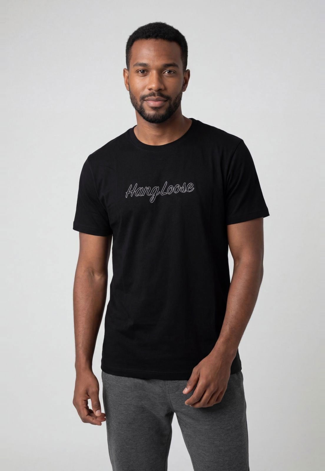 Camiseta Masculina Hang Loose Gola Redonda Preta