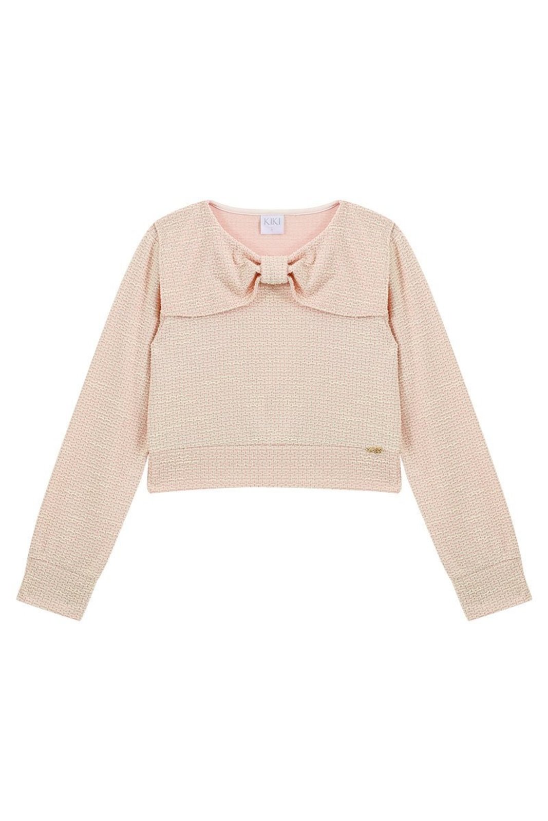 Infantil - Blusão Bege em Malha Jacquard Tweed