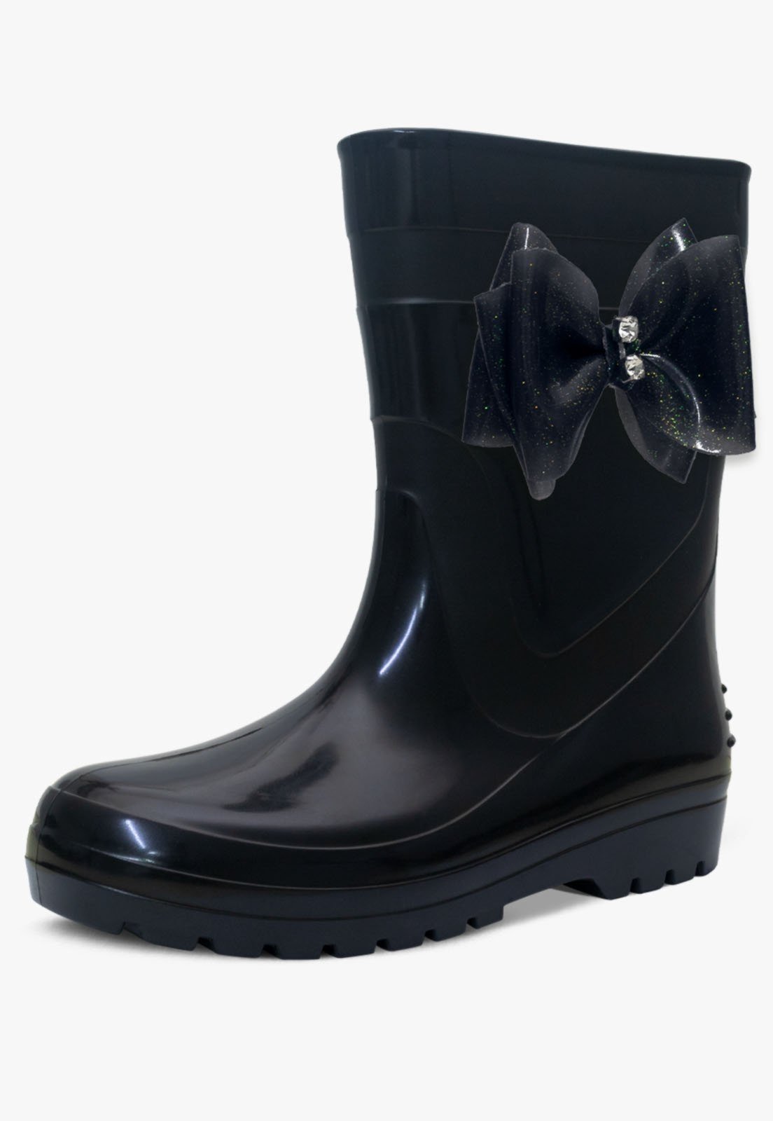 Vista 3 Infantil - Kit Bolsa e Bota Galocha Feminina Pópidi Menina Laço Glitter preto Pópidí preto