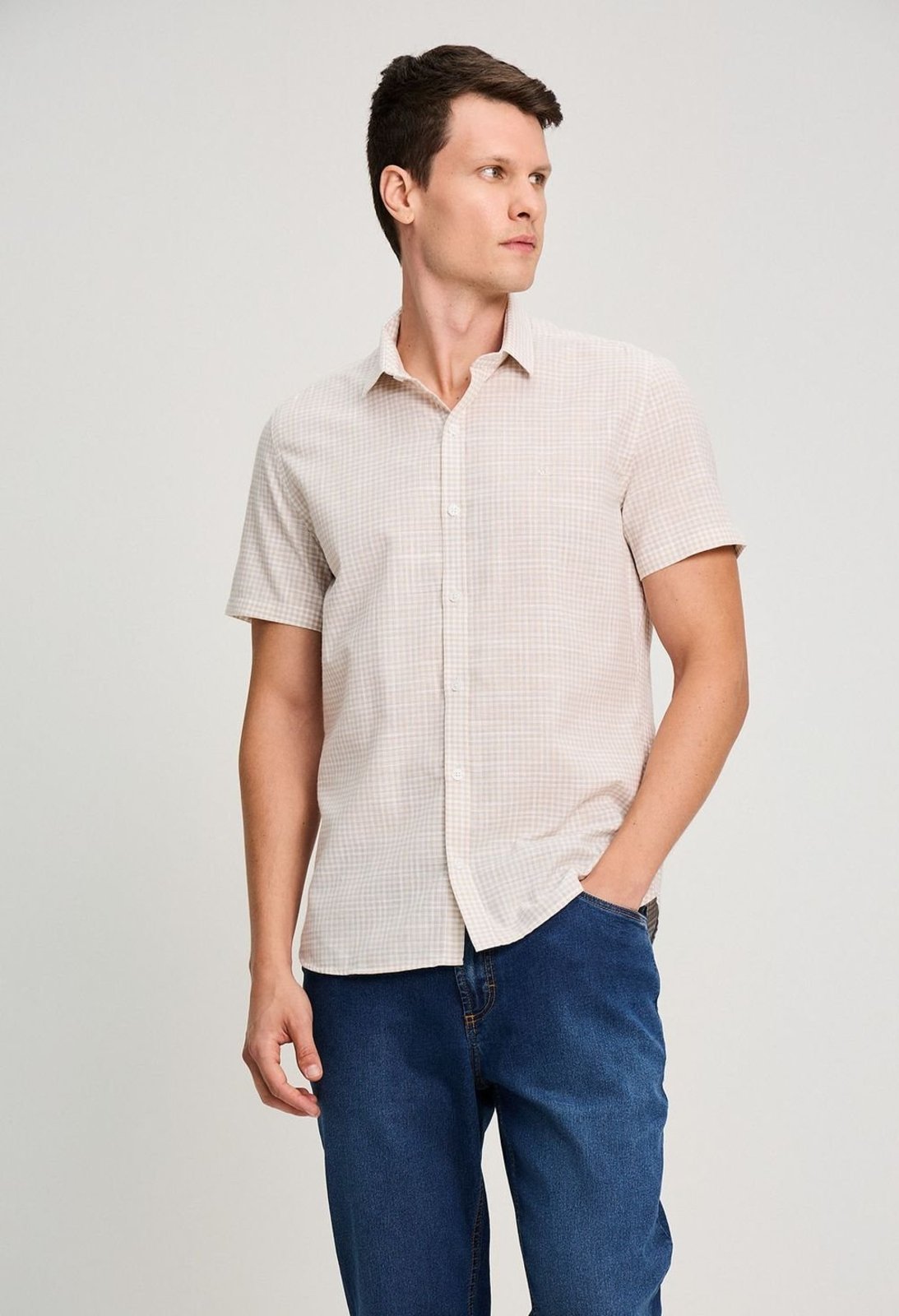 CAMISA DOCTHOS SLIM MANGA CURTA XADREZ CAMISA DOCTHOS SLIM MANGA CURTA XADREZ 052 AREIA CLARO PP