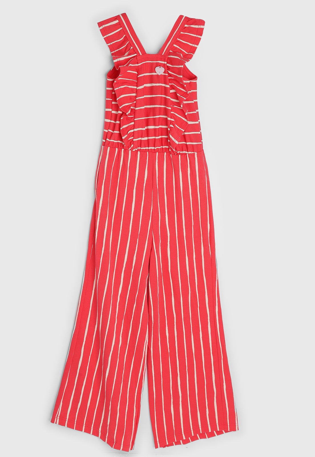 Infantil – Macacão Longo Brandili Listrado Babados Rosa