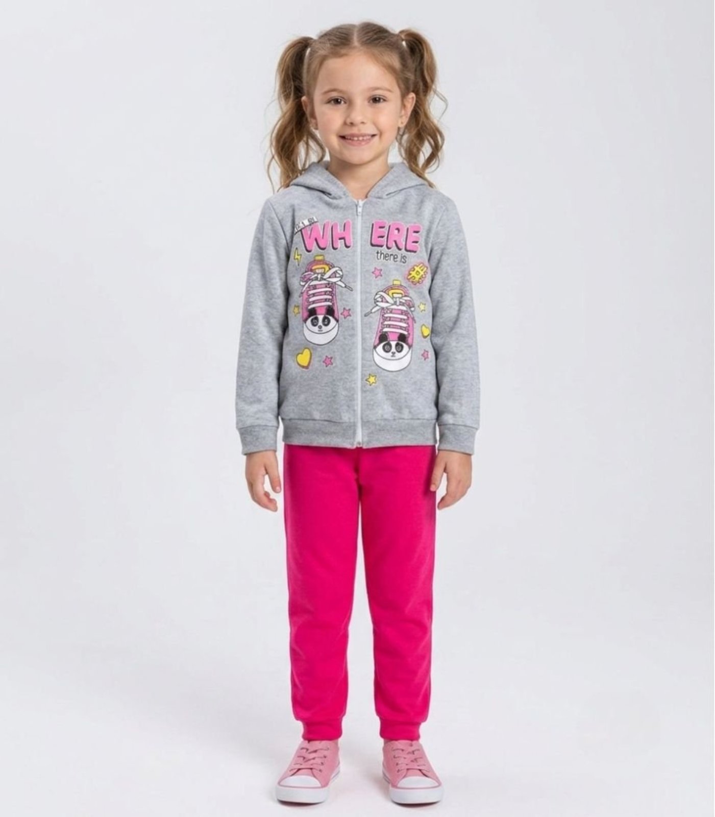 Infantil - Conjunto Moletom Menina Jaqueta E Calça Kappes Cinza