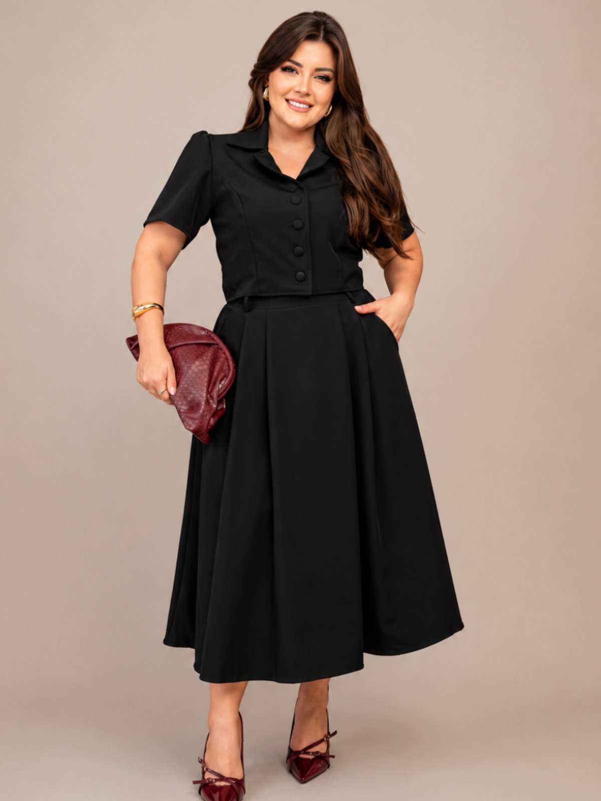 Conjunto Feminino Social Trabalho de Saia e Blazer Moda Executiva Modesto Elegante Sensorial Preto