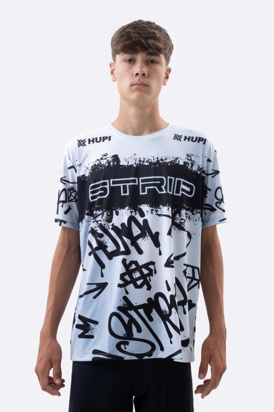 Camiseta Masculina HUPI Bike STRIP Cinza e Branco Cinza