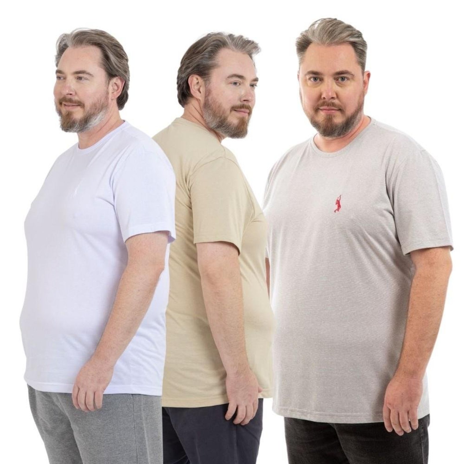 Kit 3 Camiseta Plus Size Básica Casual Masculina Confortável em Malha Leve