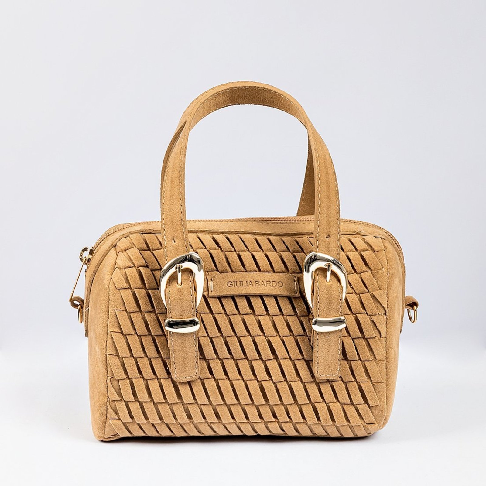 Bolsa Satchel Mia Trançada Tiracolo de Ombro e Mão Pequena Giulia Bardo Bege