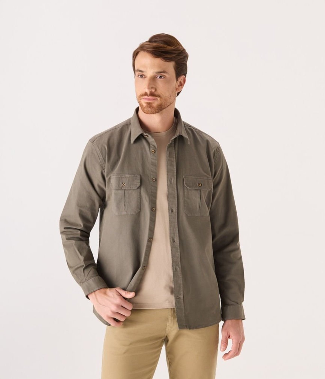 Jaqueta Makenji Sarja Com Botao E Lapela Masculina Verde Oliva