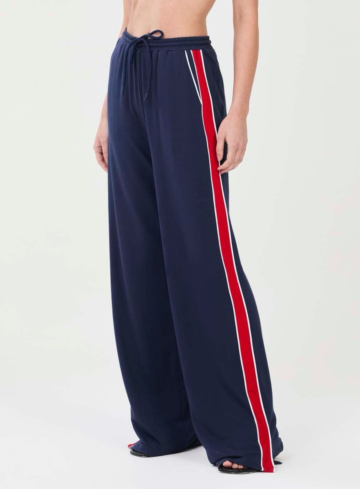 Calça Feminina Wide Leg Listras Laterais Colcci CLC Azul/Vermelho