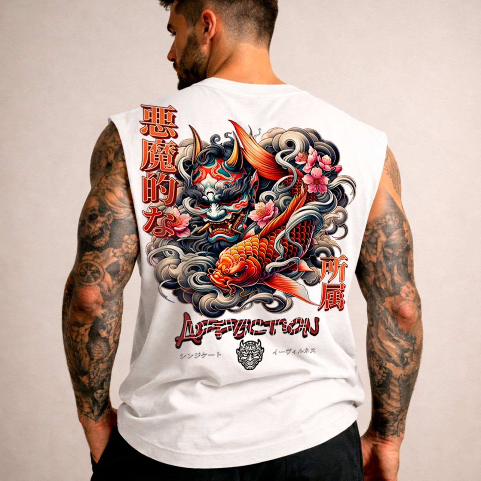 Camiseta Regata Machão Japão Cultura Oriental Oni Koi Street Branco