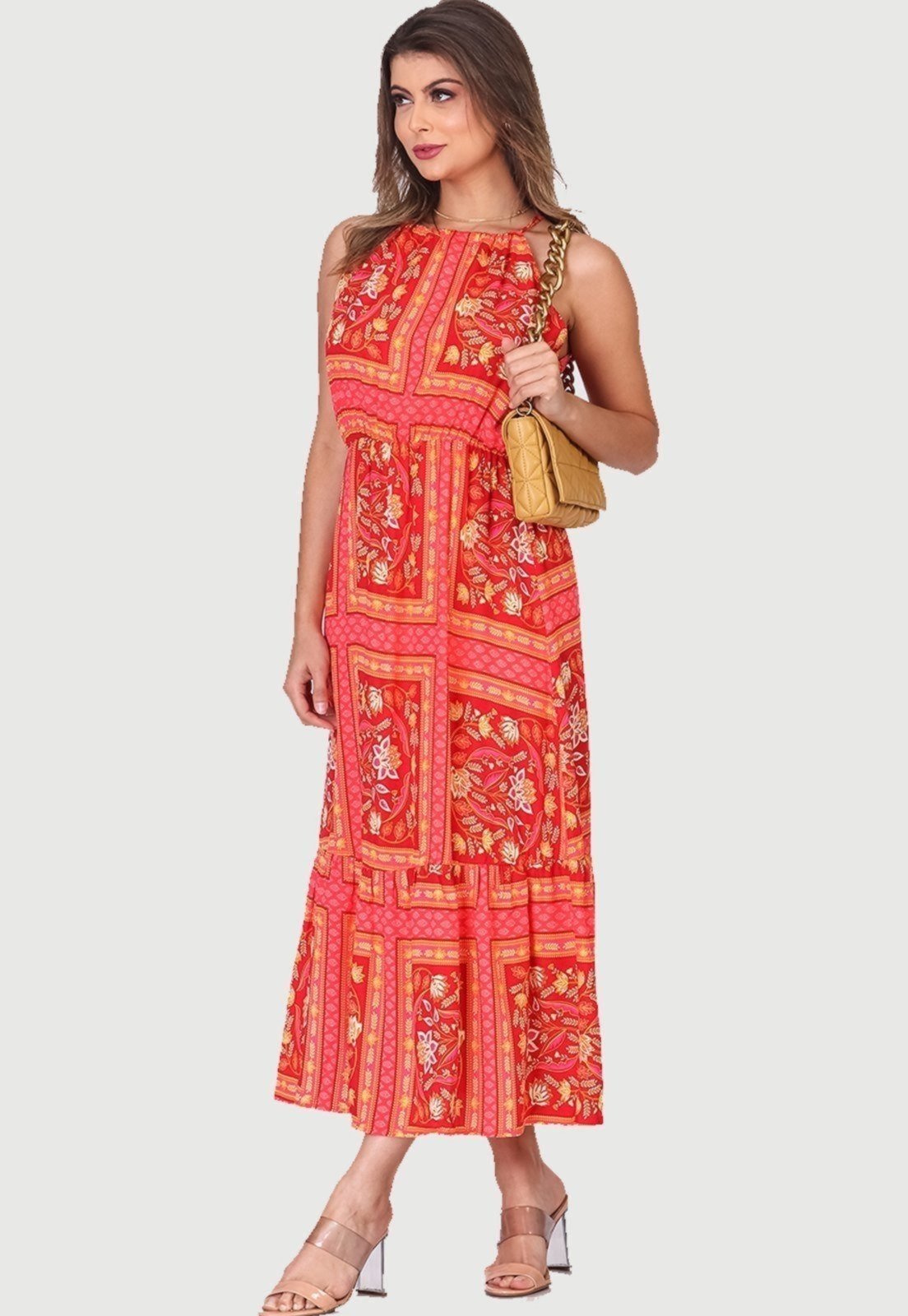 Vista 3 Vestido Midi Cava Americana B’Bonnie Anahi Estampa Vermelha B'Bonnie estampado/vermelho