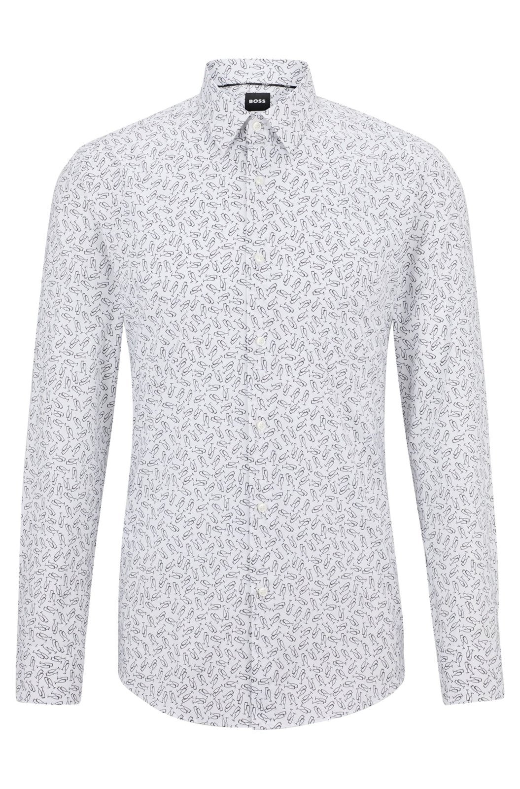Camisa Slim Fit Em Algodão Elástico Estampado Branco – 46
