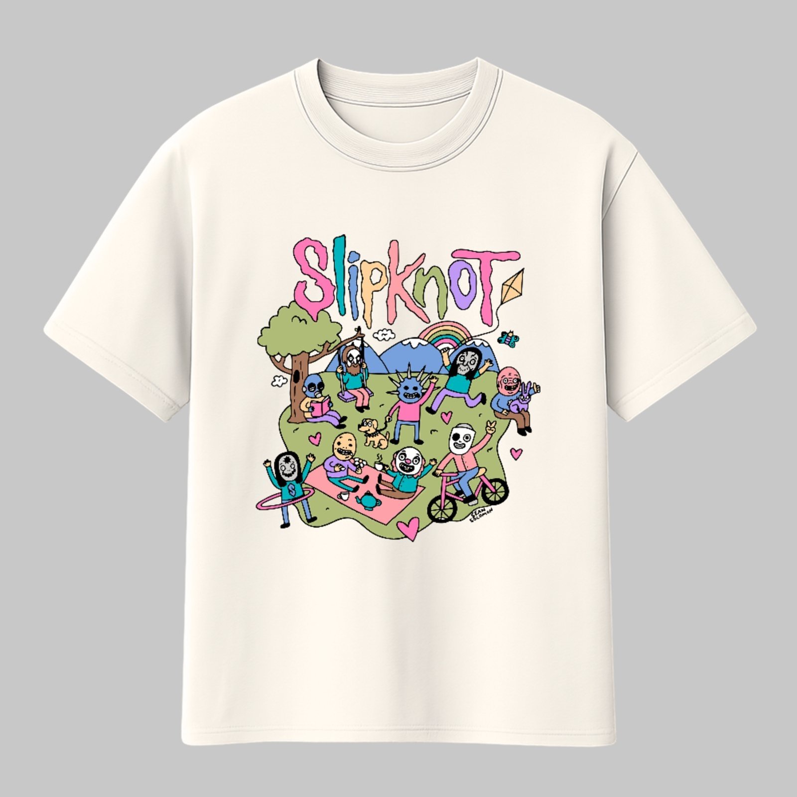 Camiseta Básica Slipknot Cartoon Colorido Criativo Rock Metal Unissex Off White
