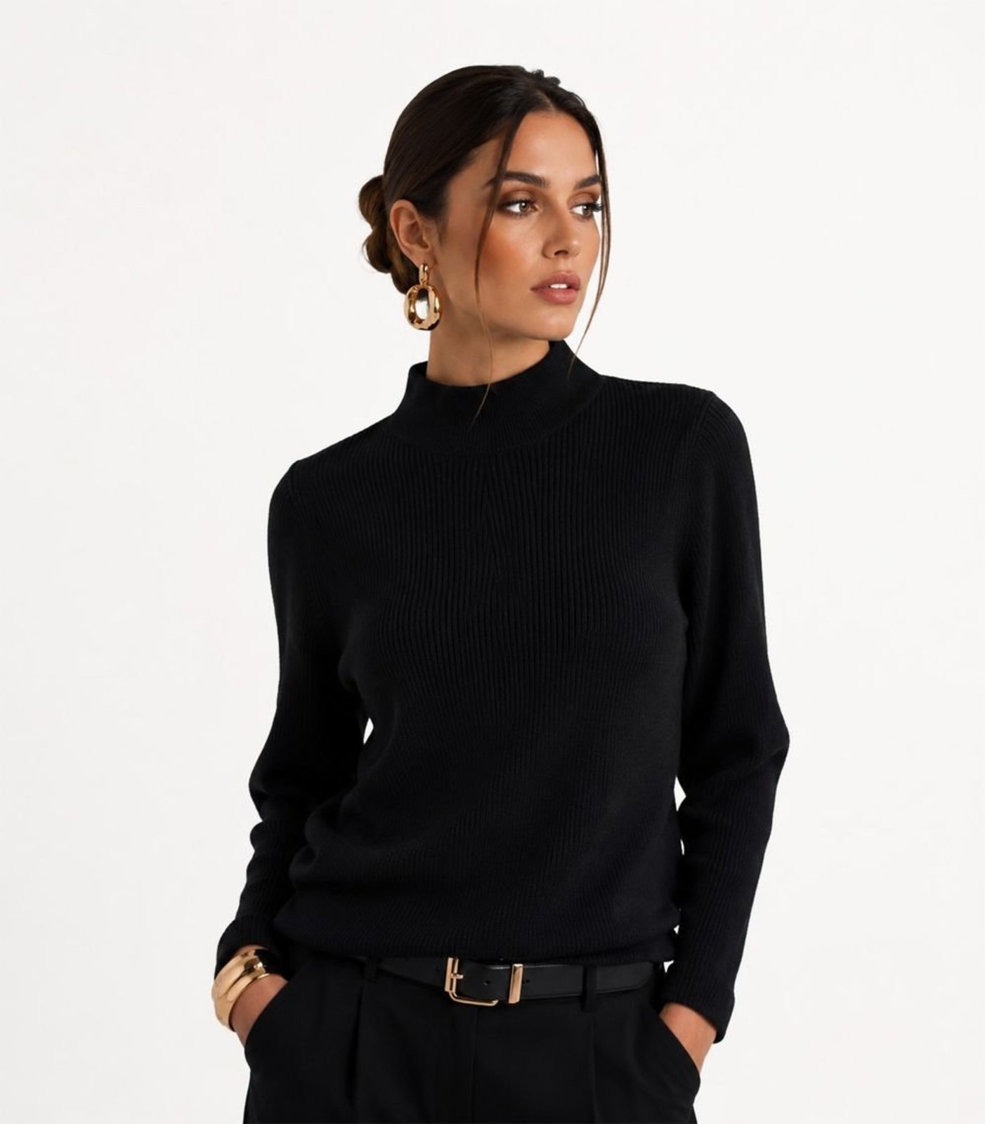 Blusa Feminina Manga Longa Em Tricot Infinita Cor Preto