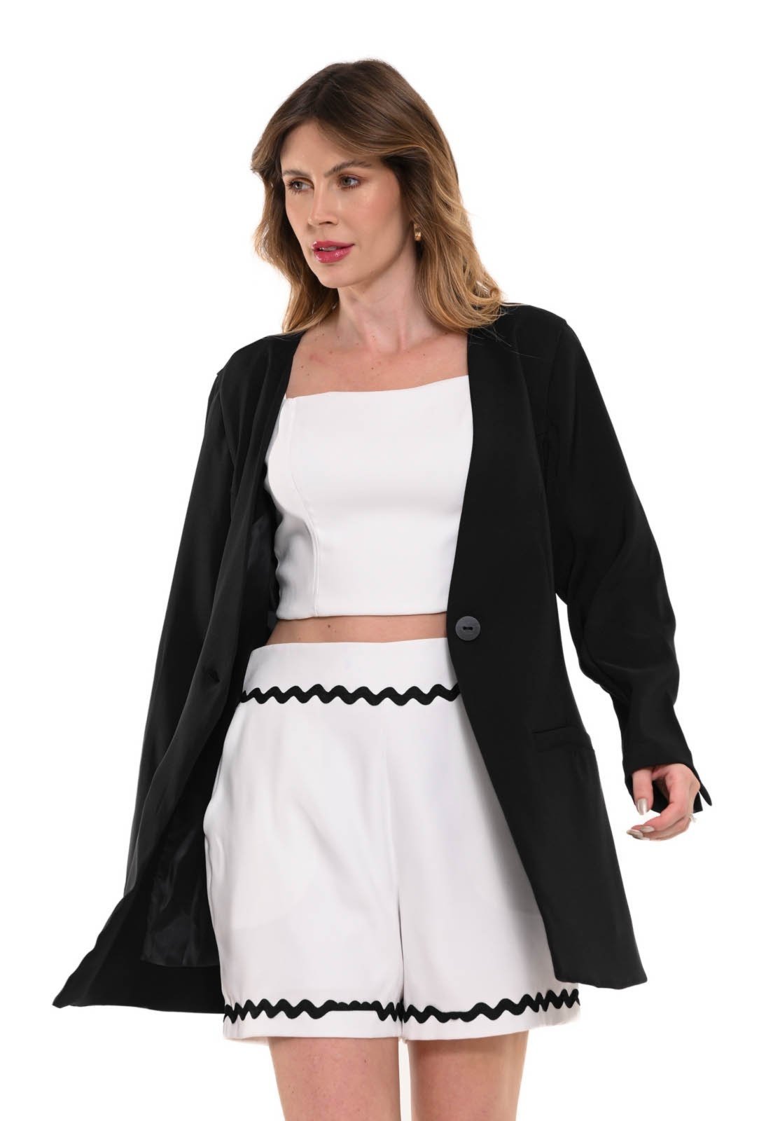 Blazer Bisô Alfaiataria Alongado Preto – Preto