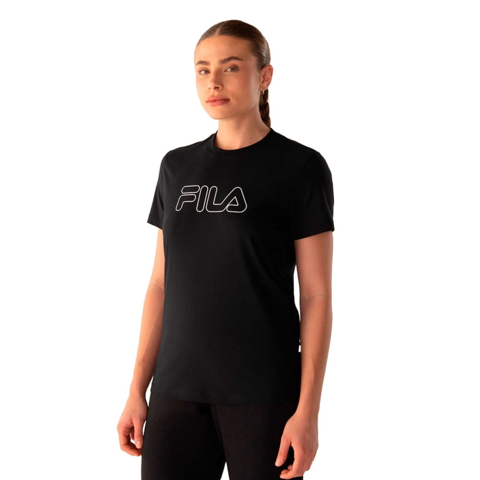 Camiseta Feminina Fila Basic Outline Preto/Branco
