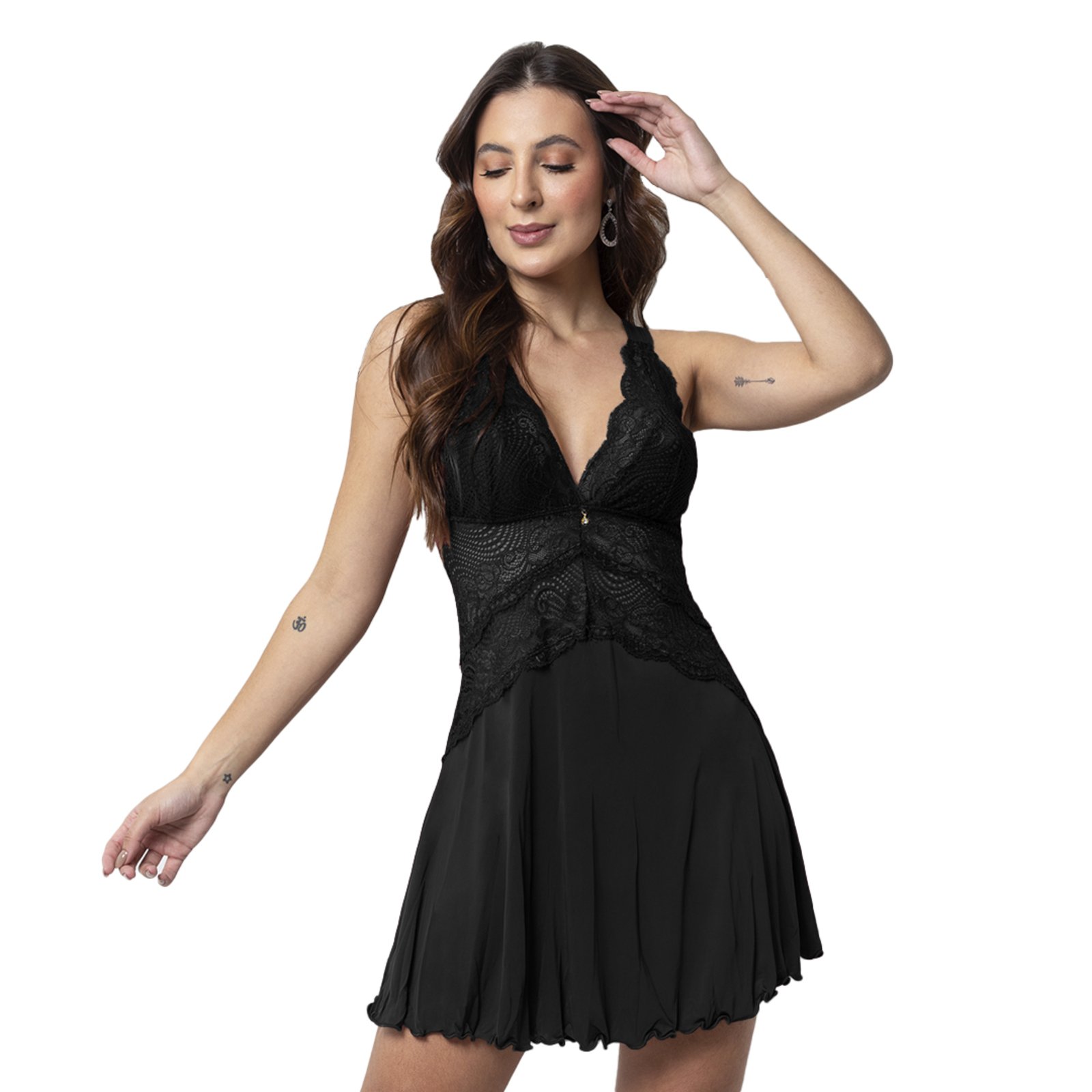 Camisola Microfibra Tetê Variedades Sem Bojo Confortável Sexy Noiva Trançada Preto