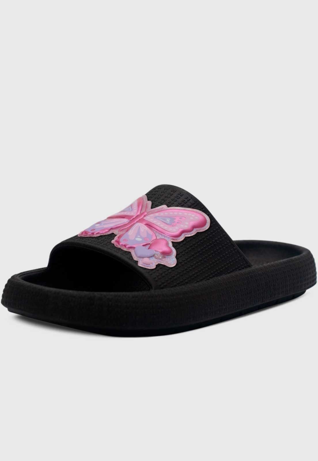 Infantil - Chinelo Nuvem Popidi Menina Borboleta Preto