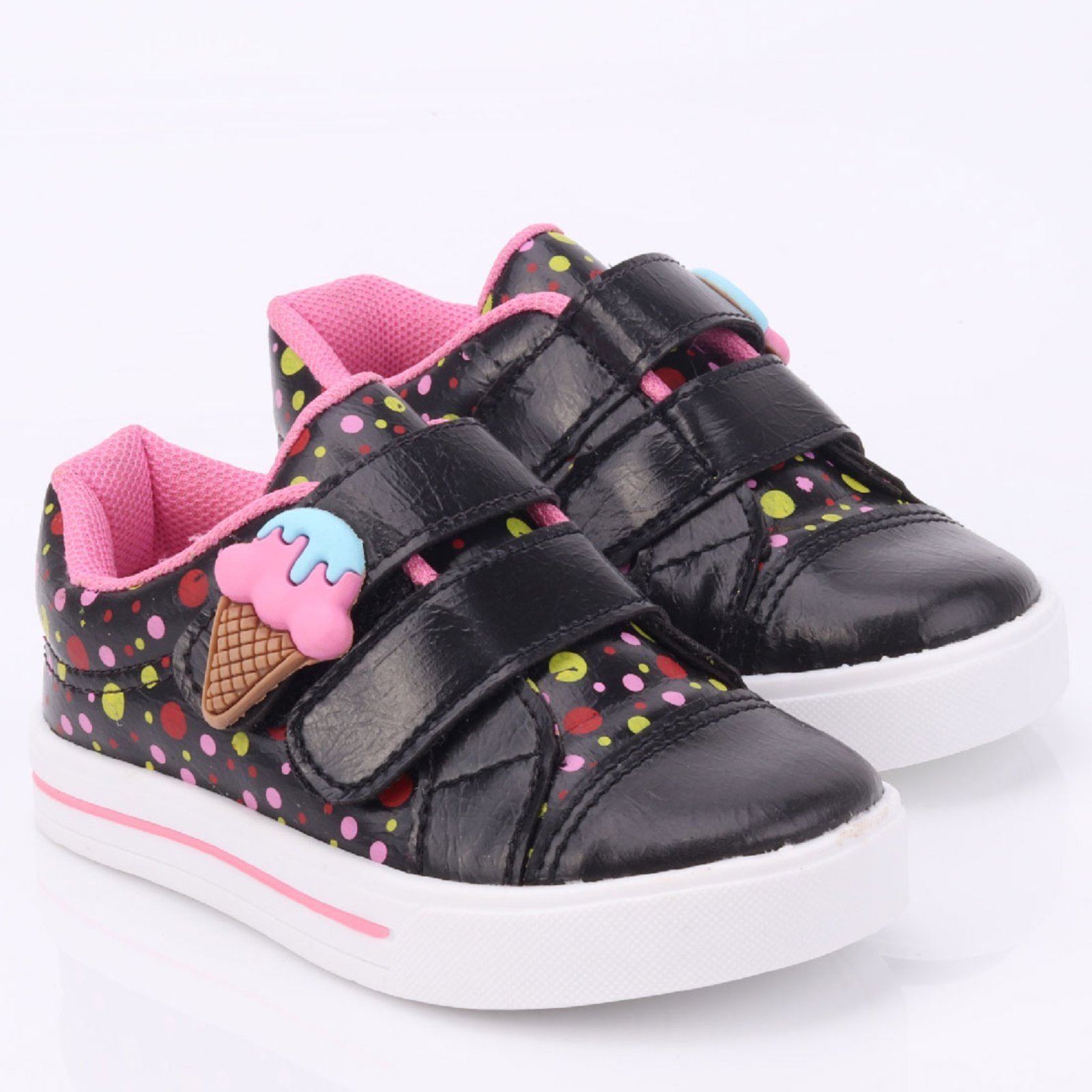 Infantil – Tênis Feminino Calce Fácil Confortável Sorvetinho FanClub – Preto