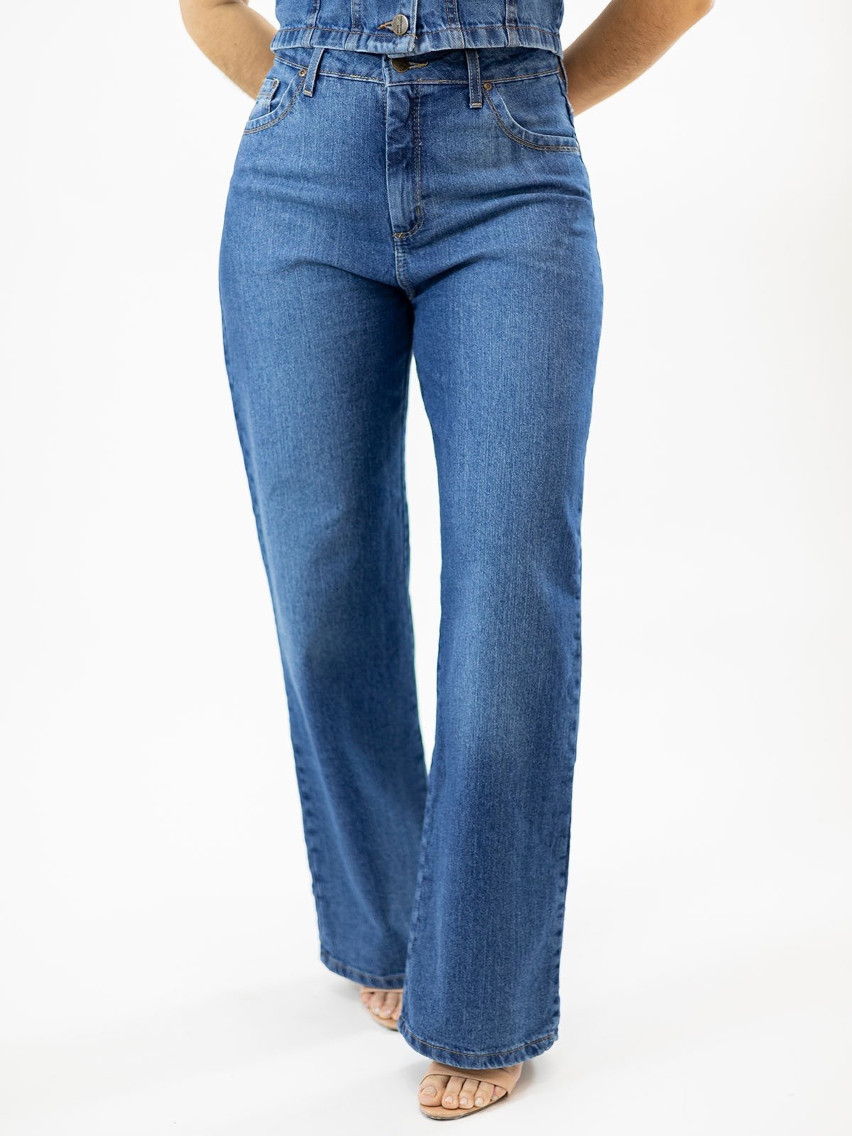 Calça Wide Leg Feminina Tradicional Jeans Cintura Alta Anticorpus
