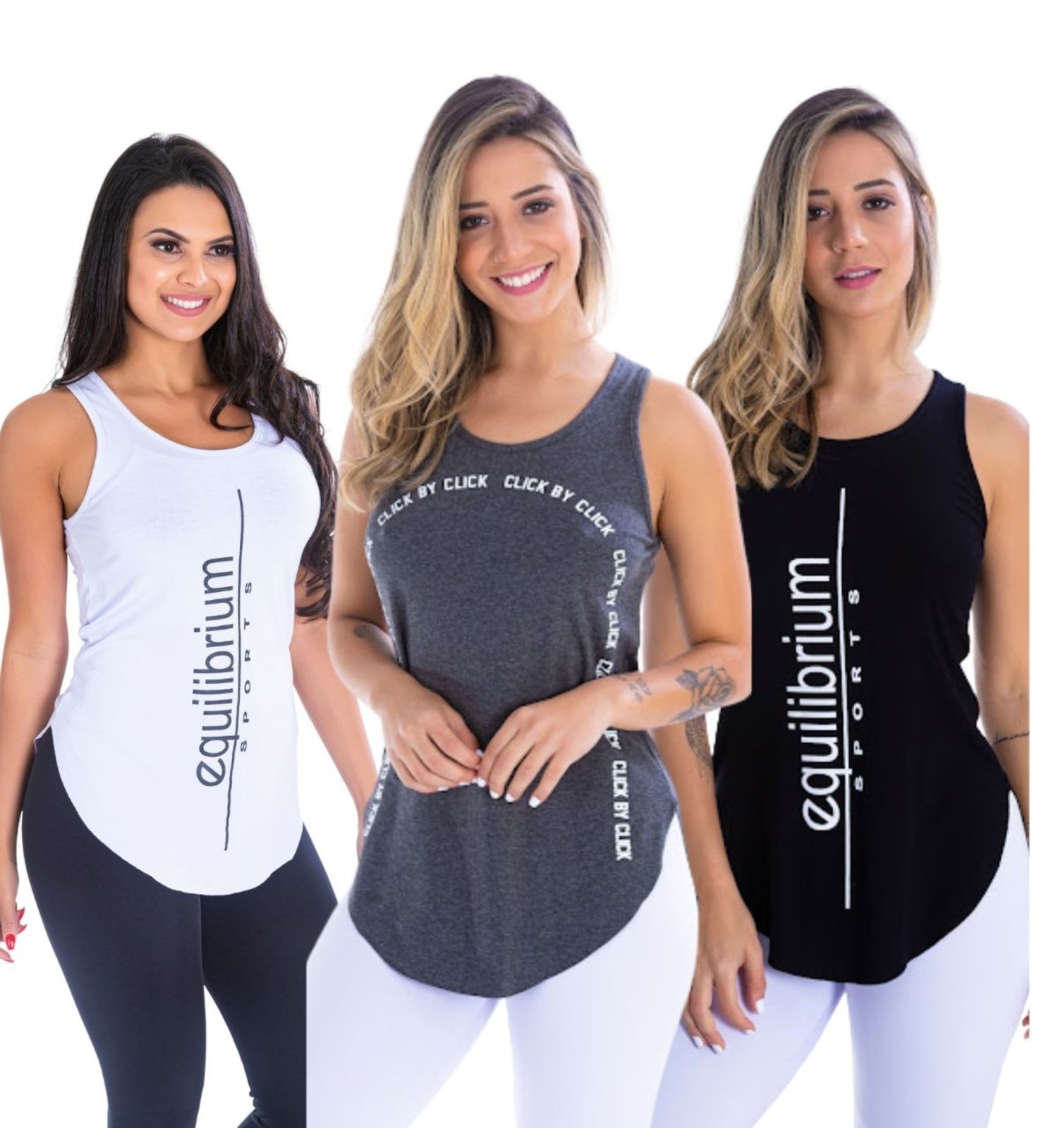 kit com 3 Camisetas Regatas Blusas Femininas Viscolycra Fitness Atleta Academia Casual Clickmoda