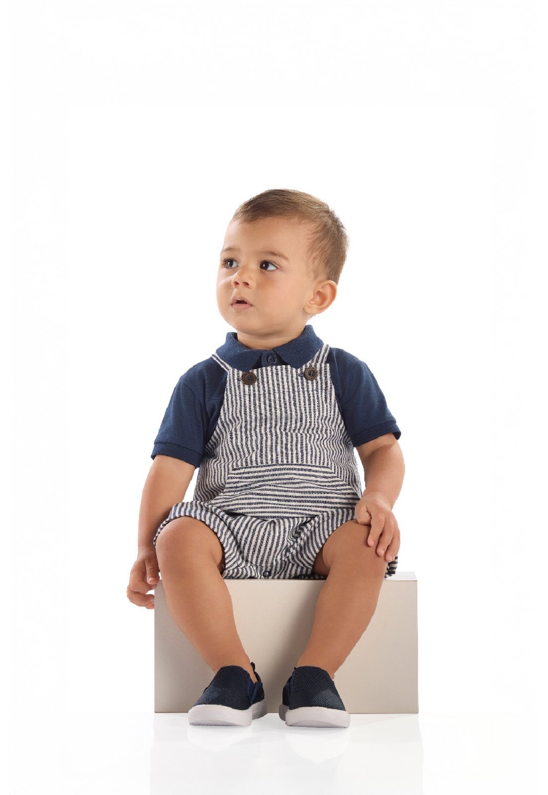 Vista 2 Infantil - Conjunto Polo Jardineira Quimby azul Quimby azul