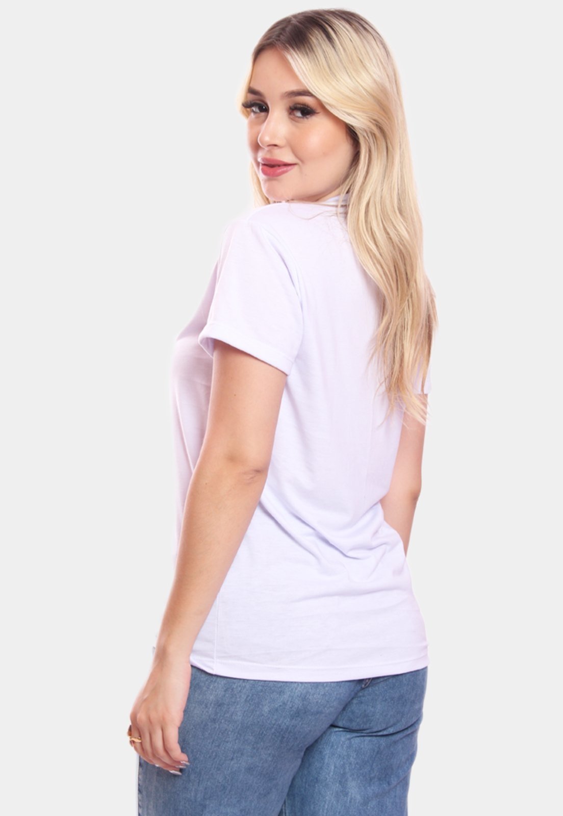Vista 3 Tshirt Blusa Feminina Lisa Estampada Manga Curta Camiseta Camisa ADRIBEN branco ADRIBEN branco