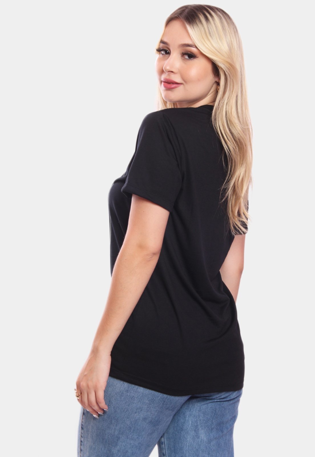 Vista 3 Tshirt Blusa Feminino Flores Retângulo Estampada ADRIBEN preto ADRIBEN preto