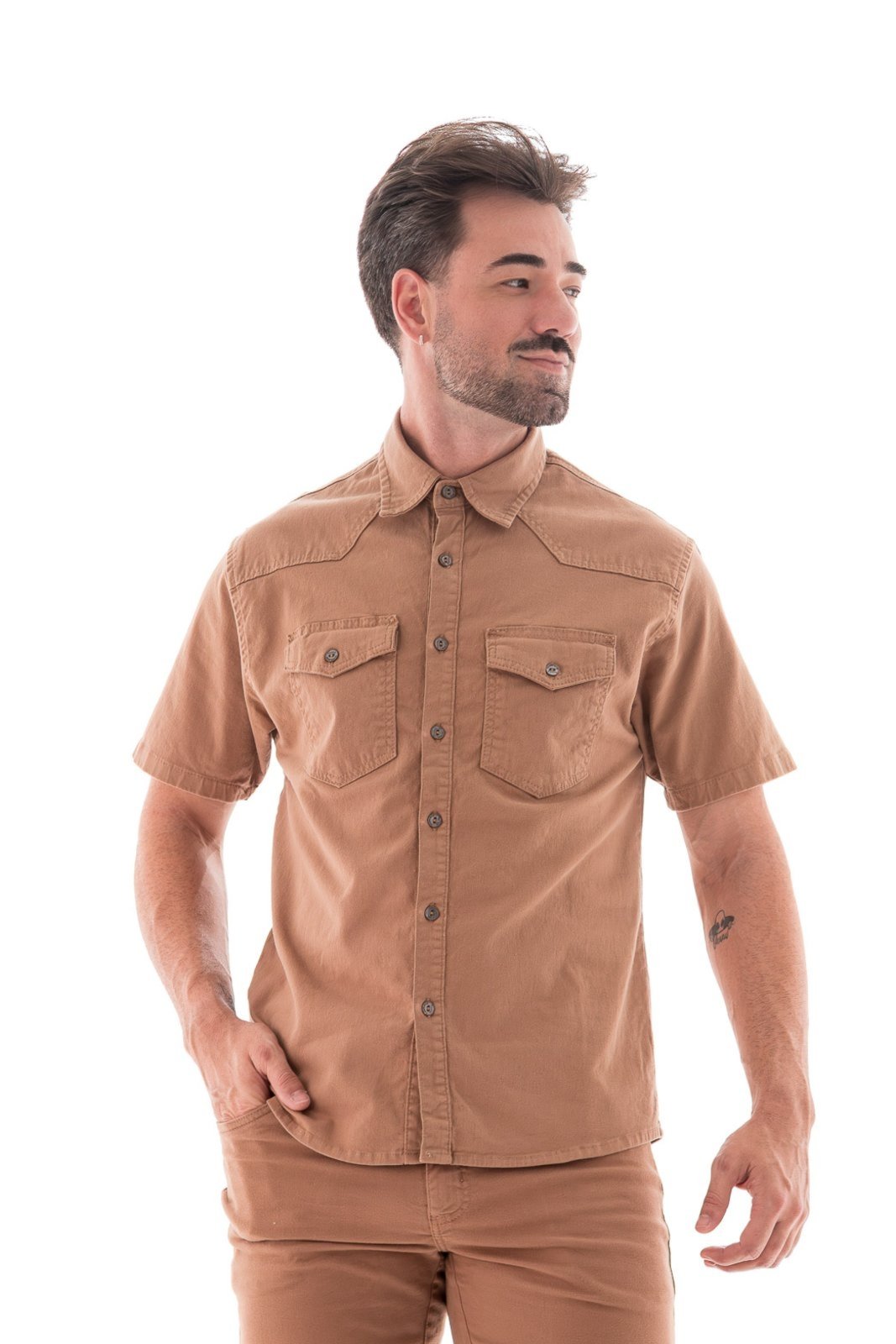 Vista 2 Camisa Collor Masculina M/c Arauto ARAUTO JEANS marrom ARAUTO JEANS marrom