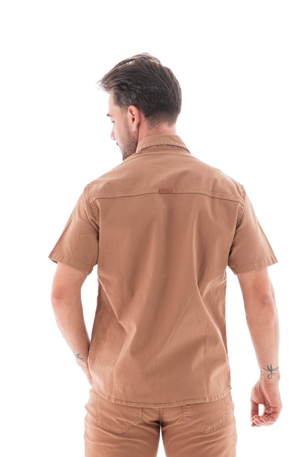 Vista 3 Camisa Collor Masculina M/c Arauto ARAUTO JEANS marrom ARAUTO JEANS marrom