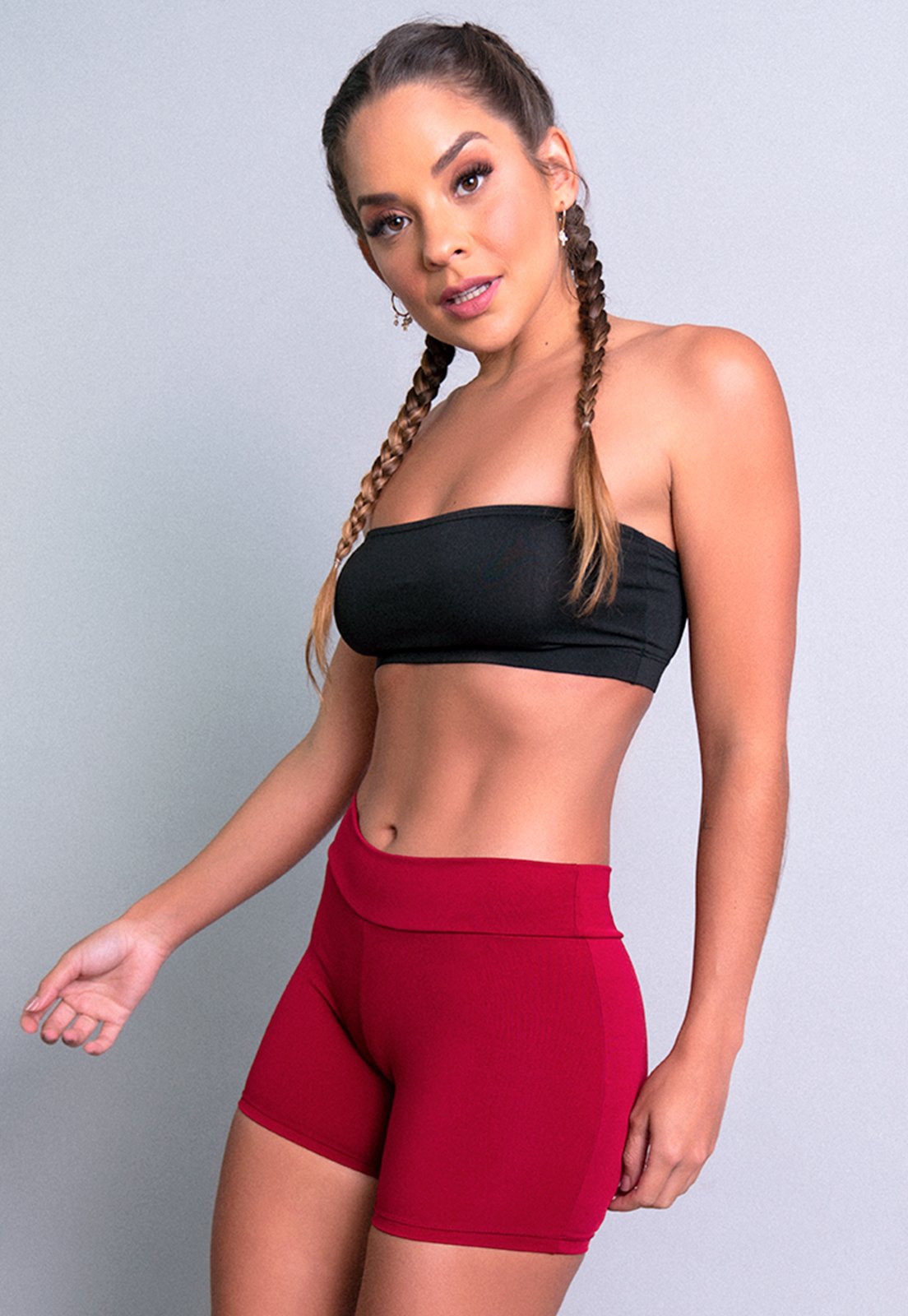 Short MVB Modas Curto Cintura Alta Fitness Vinho
