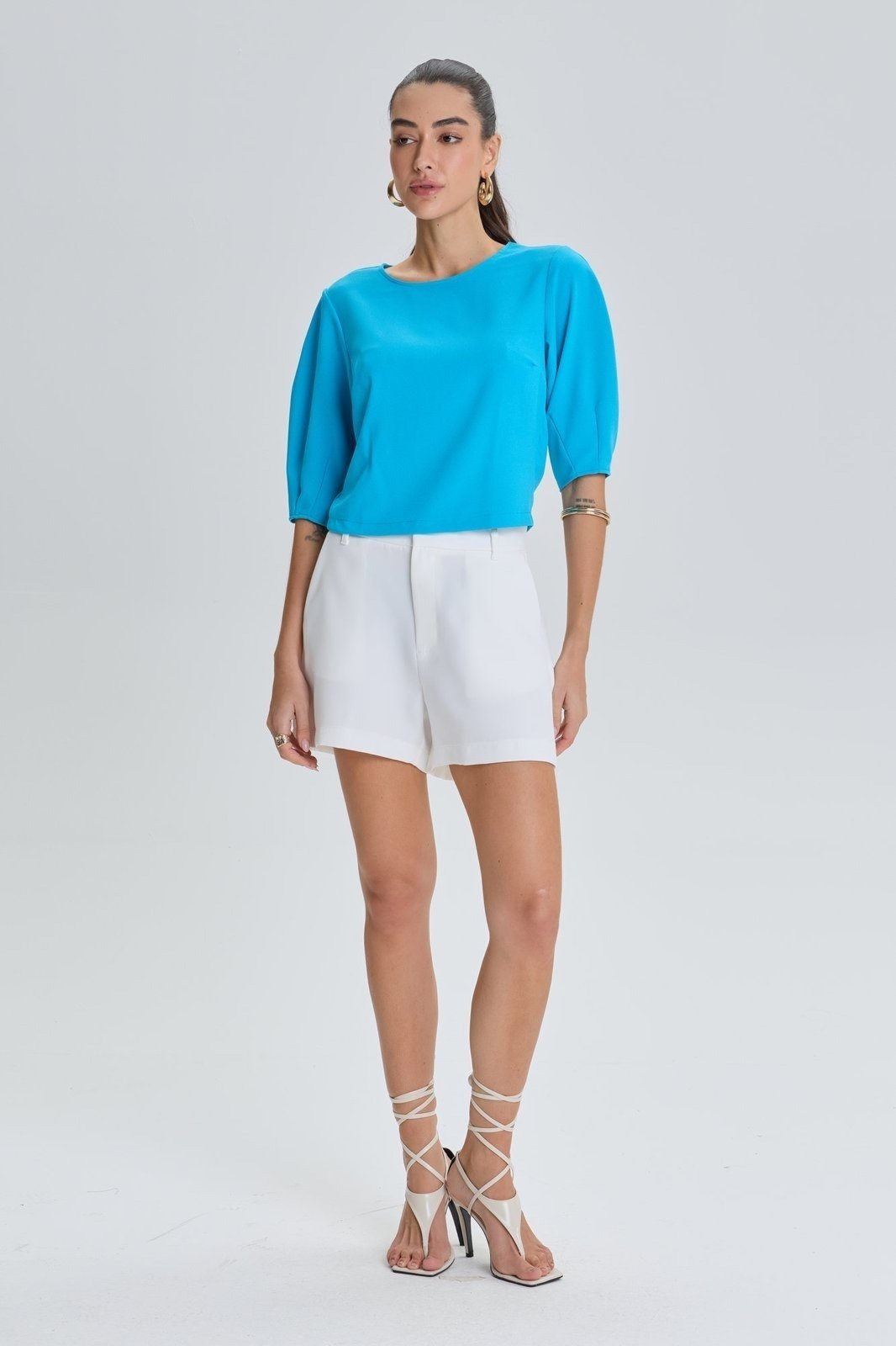 Blusa Feminina Cropped Solta Flor de Lis