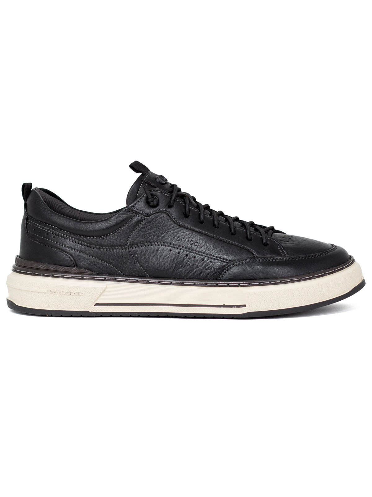 Tênis Masculino Democrata Denim Foster Casual Couro Legítimo Cadarço Preto