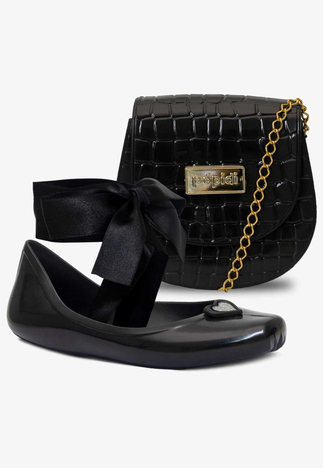 Infantil – Kit Bolsa E Sapatilha Bailarina Pópidi Menina Preto