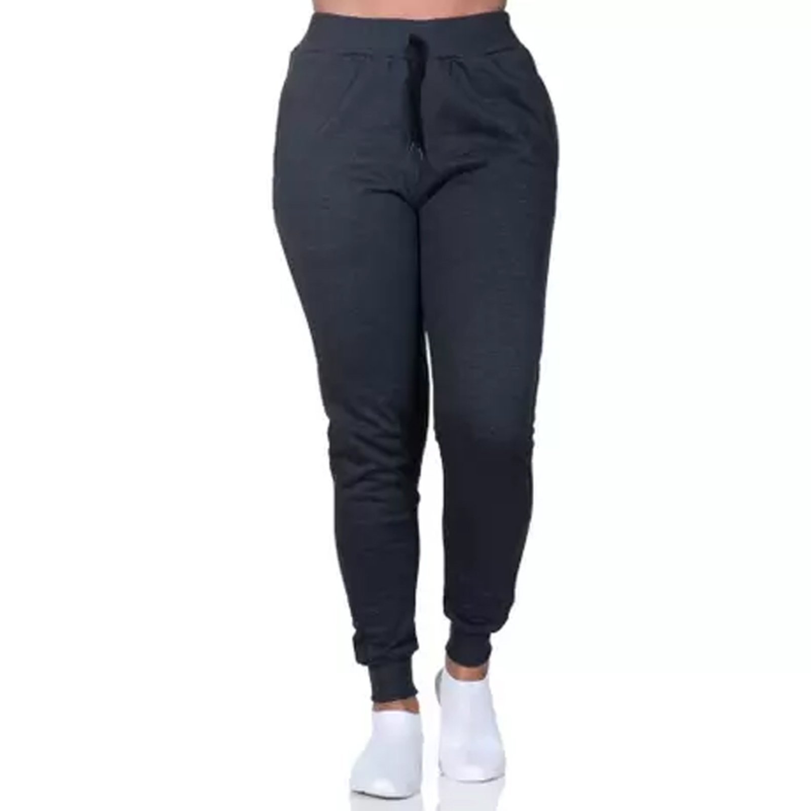 Calça Moletom Algodão Jogger Flanelado Algodão Moleton Liso feminino Mooboo cinza escuro chumbo grafite