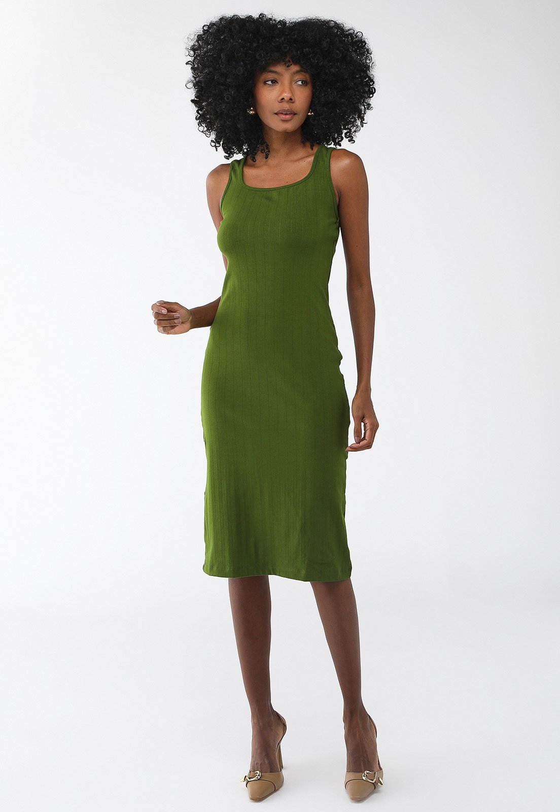 Vestido Canelado Forum Midi de Alça Verde