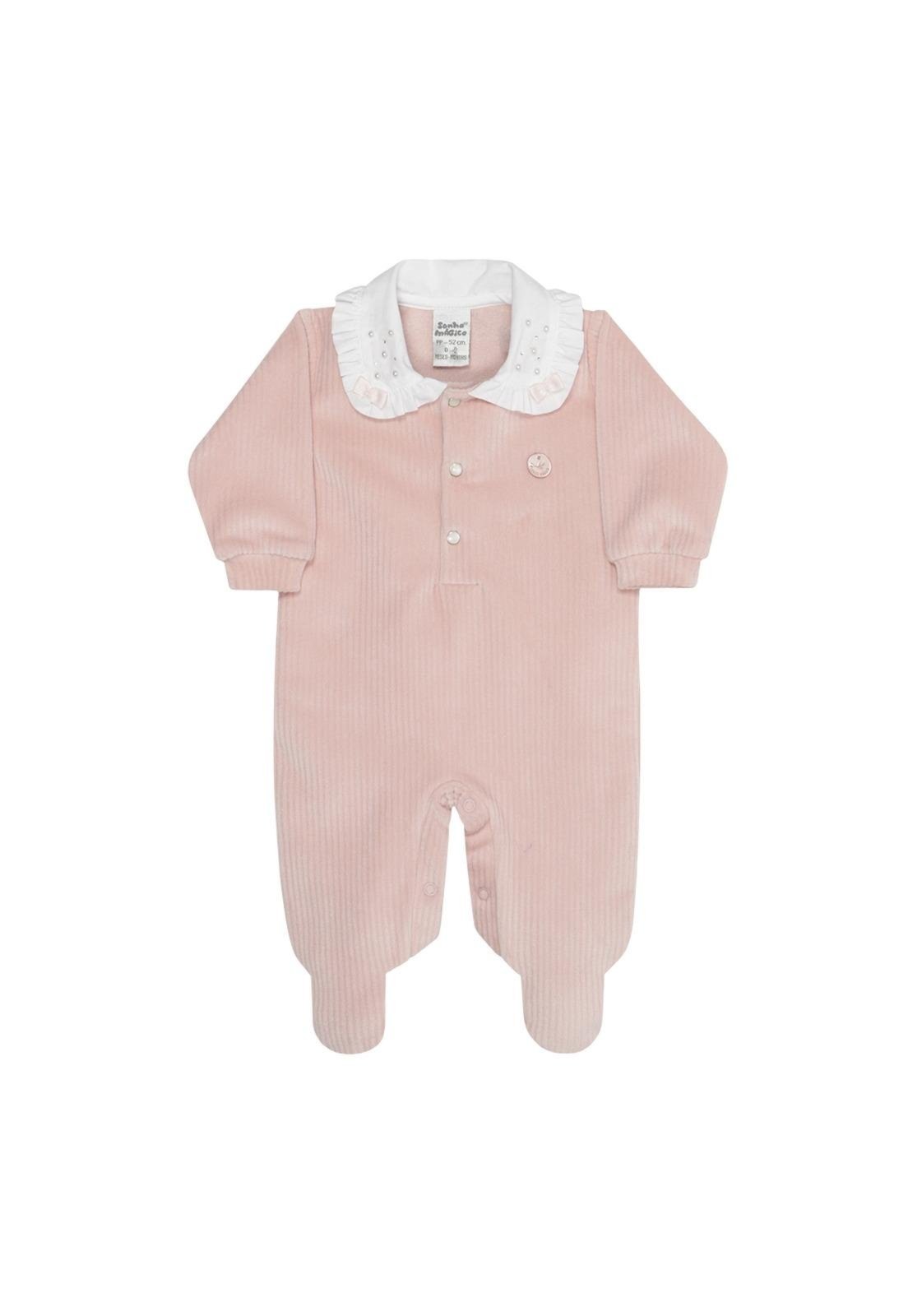 Infantil - Macacão Longo Rosa Canelado Menina Sonho Mágico P Rosa