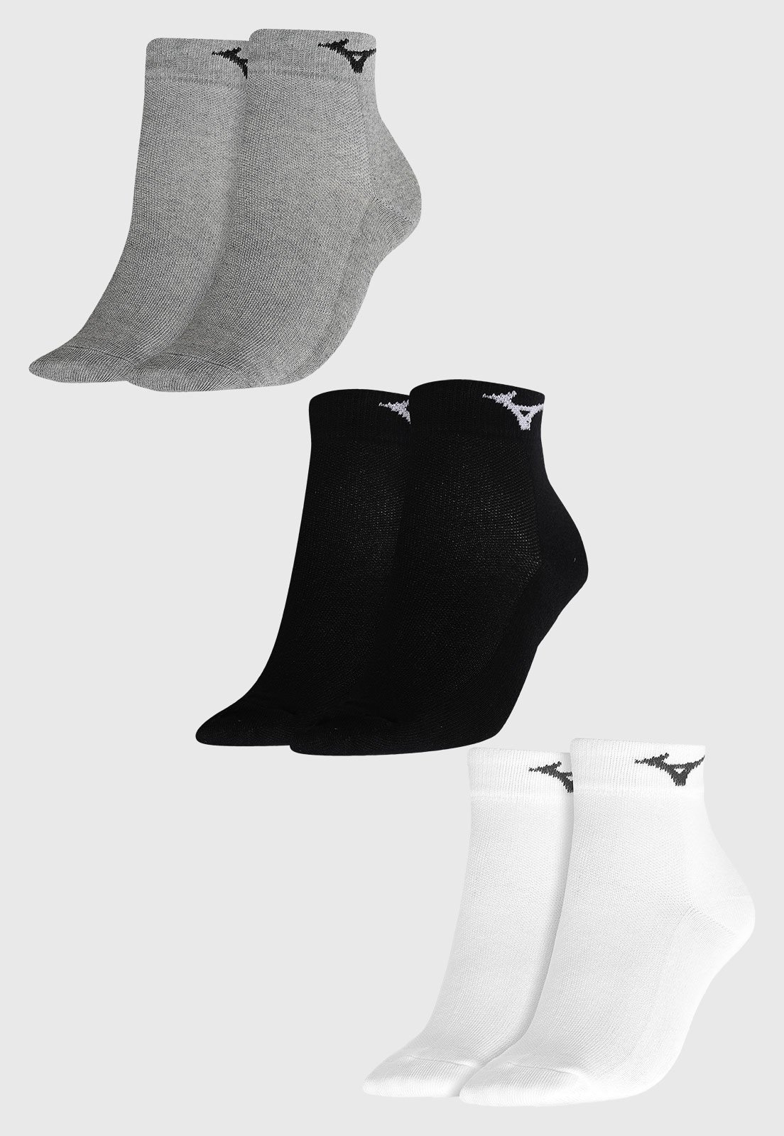 Vista 3 Kit 3 pares de Meia Unissex Mizuno Tripack Basic CC Cano Baixo cinza Mizuno cinza