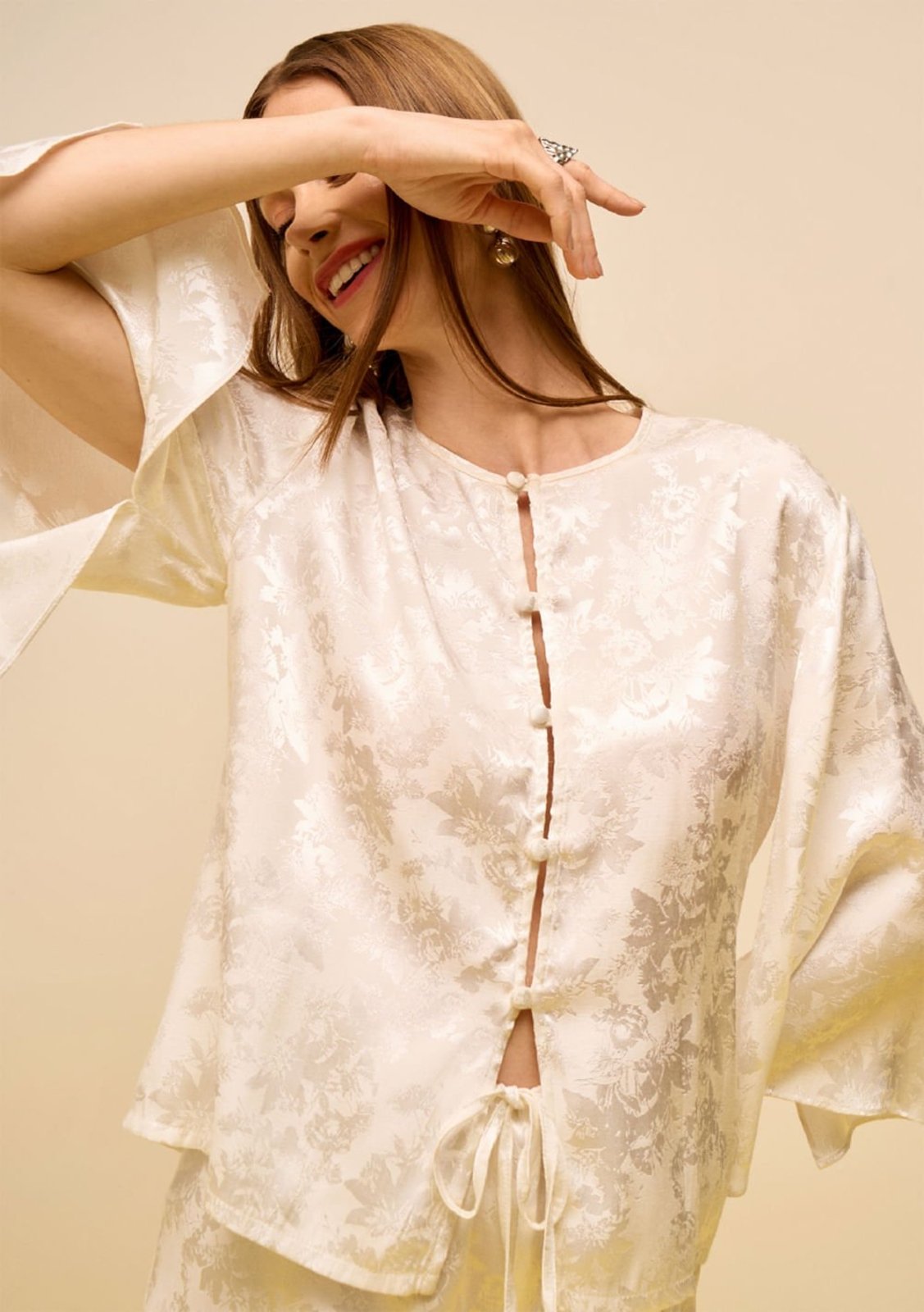 Vista 2 Blusa Zinco Solta Decote Careca Manga 3 Quartos Padrão Off-white off-white white Zinco off-white white