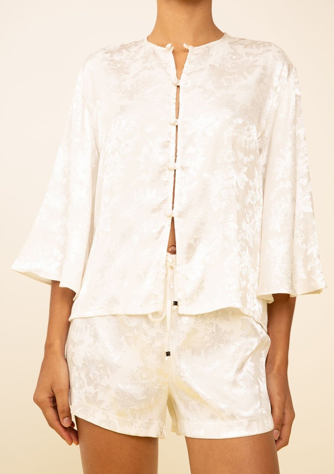 Vista 3 Blusa Zinco Solta Decote Careca Manga 3 Quartos Padrão Off-white off-white white Zinco off-white white