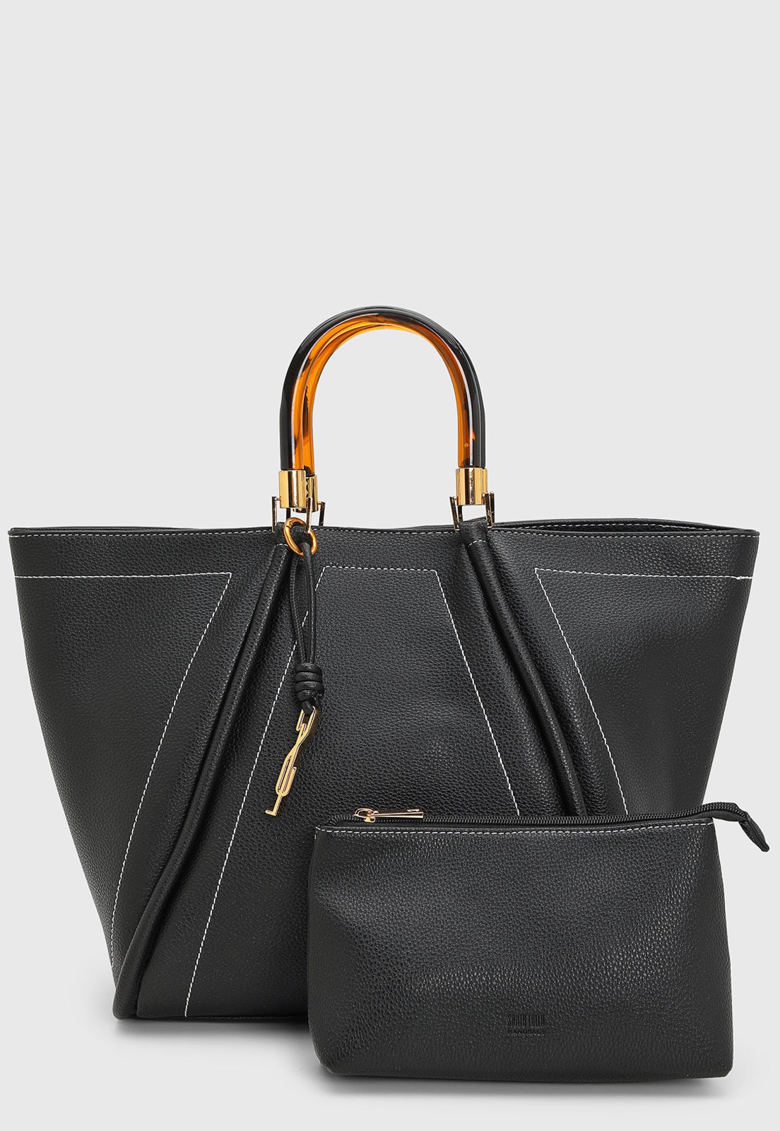 Kit Bolsa e Necessaire Feminino Santa Lolla Grande Alça Tartaruga Preta